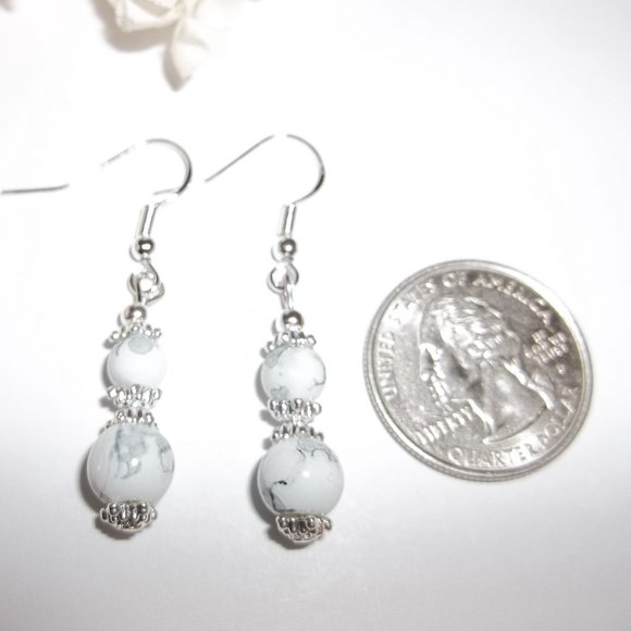 Grey & White Marble Earrings Set NWT Handmade Beaded Dangle Drop Jewelry 4075 - Picture 2 of 8